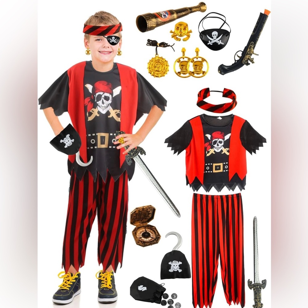 13 Pcs Kids Pirate Costume Set 1, XL (10-12 years)